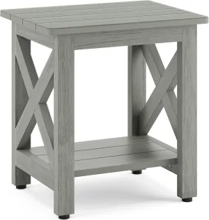 LUE BONA Small Outdoor Side Table, HDPS Adirondack Patio End Table with 2 Tier for Porch, Pool, Garden, Weather Resistant, Indoor or Outdoor Use, Grey