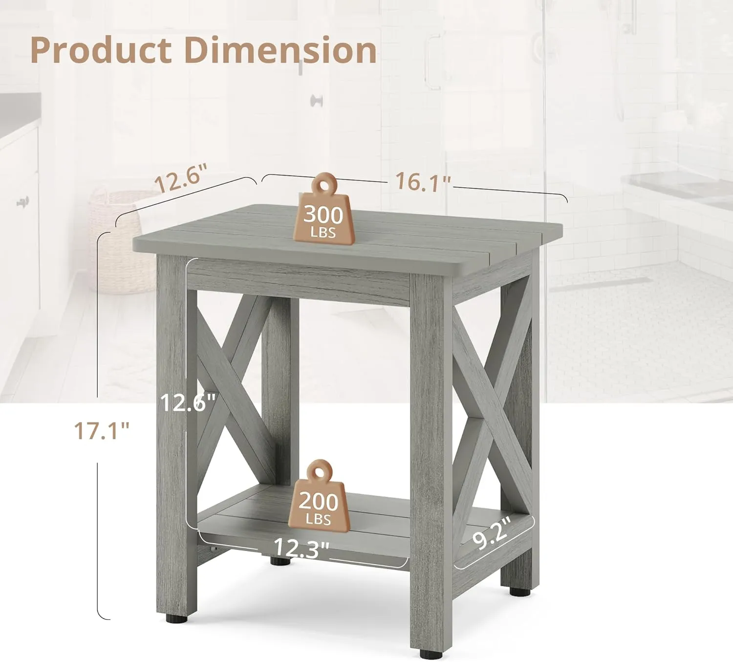 LUE BONA Small Outdoor Side Table, HDPS Adirondack Patio End Table with 2 Tier for Porch, Pool, Garden, Weather Resistant, Indoor or Outdoor Use, Grey