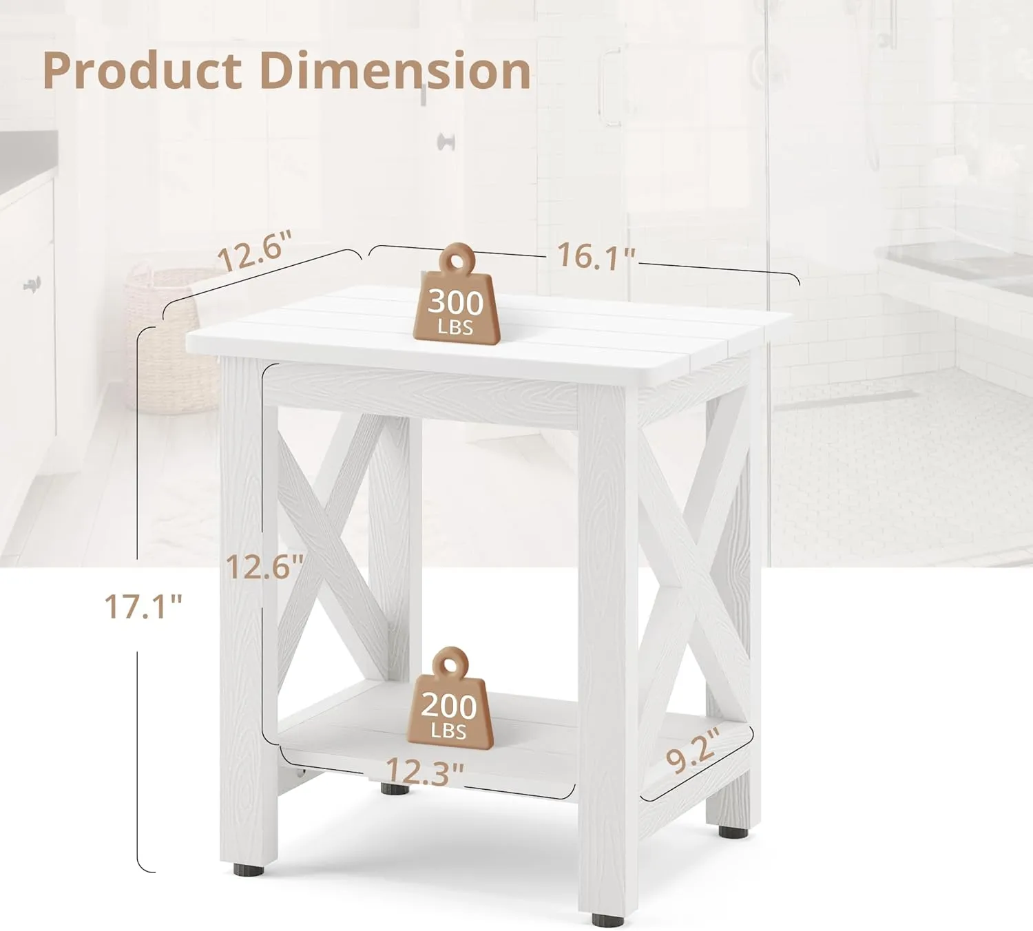 LUE BONA Small Outdoor Side Table, HDPS Adirondack Patio End Table with 2 Tier for Porch, Pool, Garden, Weather Resistant, Indoor or Outdoor Use, White