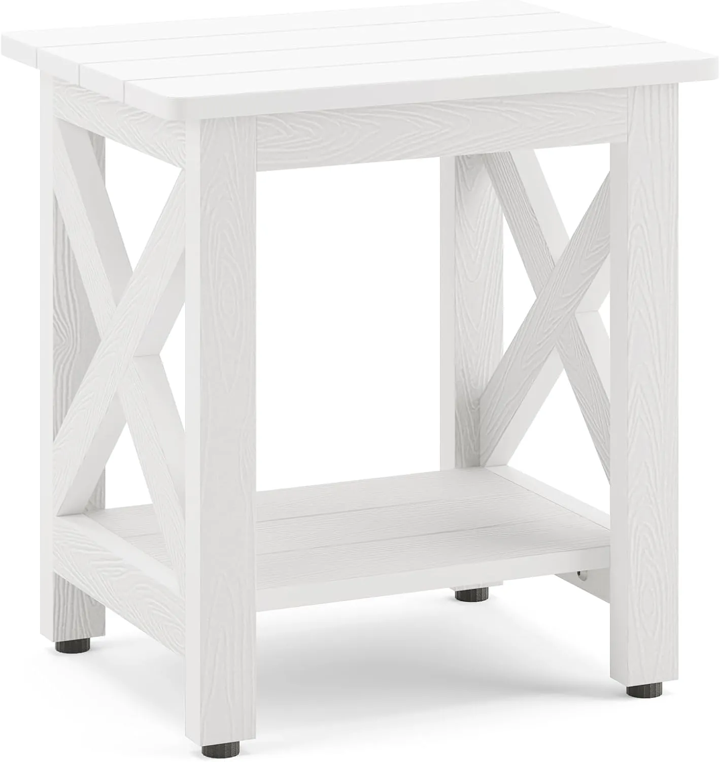 LUE BONA Small Outdoor Side Table, HDPS Adirondack Patio End Table with 2 Tier for Porch, Pool, Garden, Weather Resistant, Indoor or Outdoor Use, White