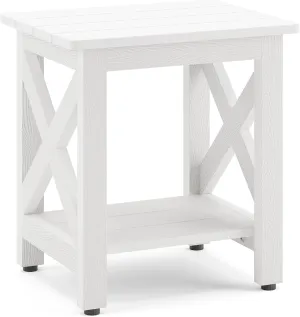 LUE BONA Small Outdoor Side Table, HDPS Adirondack Patio End Table with 2 Tier for Porch, Pool, Garden, Weather Resistant, Indoor or Outdoor Use, White