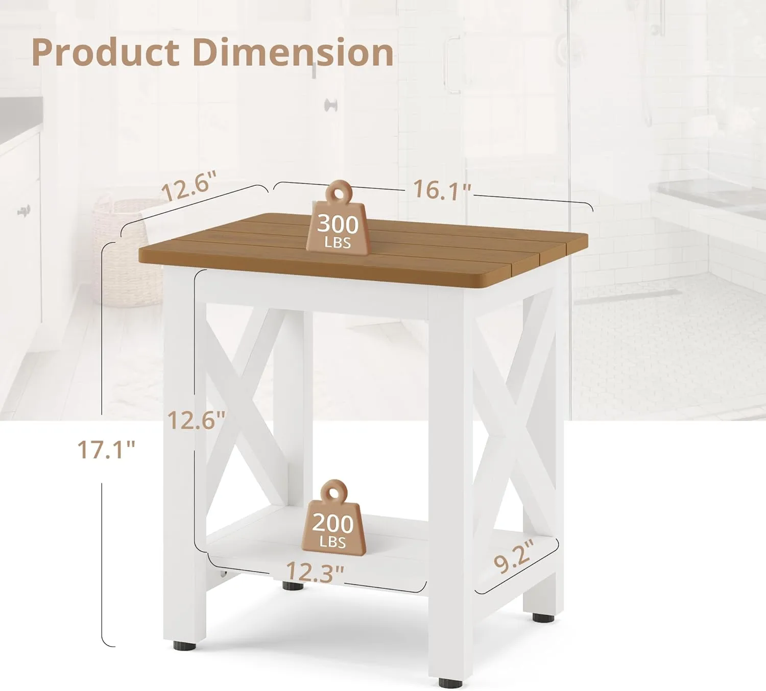 LUE BONA Small Outdoor Side Table, HDPS Adirondack Patio End Table with 2 Tier for Porch, Pool, Garden, Weather Resistant, Indoor or Outdoor Use,Teak