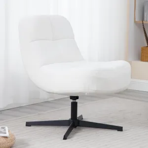 LukeAlon Swivel Chenille Lounge Chair, Upholstered Mid Back Accent Chair with Black Base Modern Eames Style Chair Comfy Reading Chair for Living Room Home Office, Beige