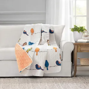 Lush Decor Rowley Birds Reversible Throw Blanket, 50" W x 60" L, Multi - Colorful Floral Bird Print - Whimsical & Playful Quilted Bird Blanket For Bed, Couch Or Chair - Farmhouse & Boho Home Decor