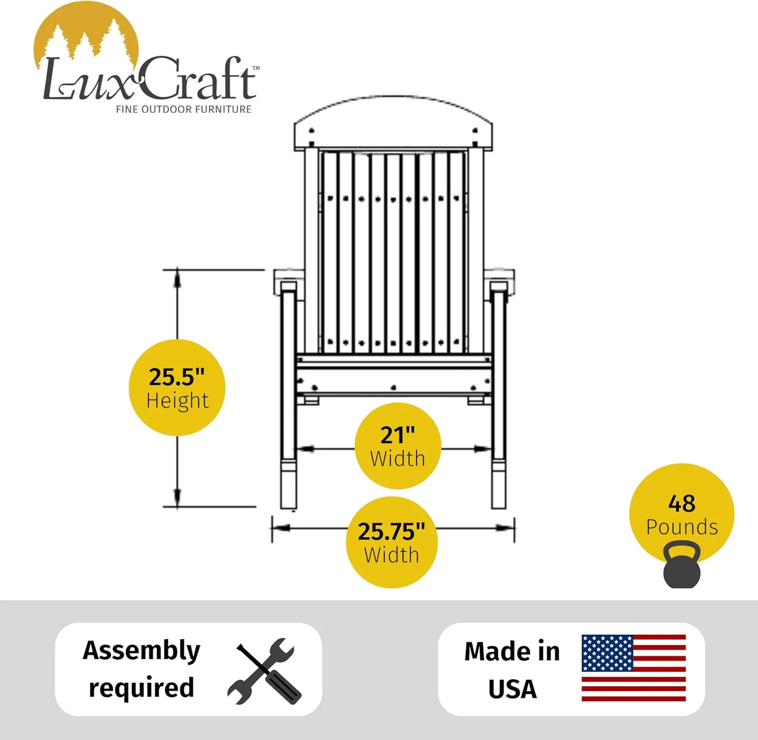LuxCraft Outdoor Rocking Chair for Patio, Lawn, Camping, Yard, All Weather Rocking Chairs for Outside, Ergonomic Oversized Chair with Wide Armrests - Amish Made in USA (Dove Gray & Black)