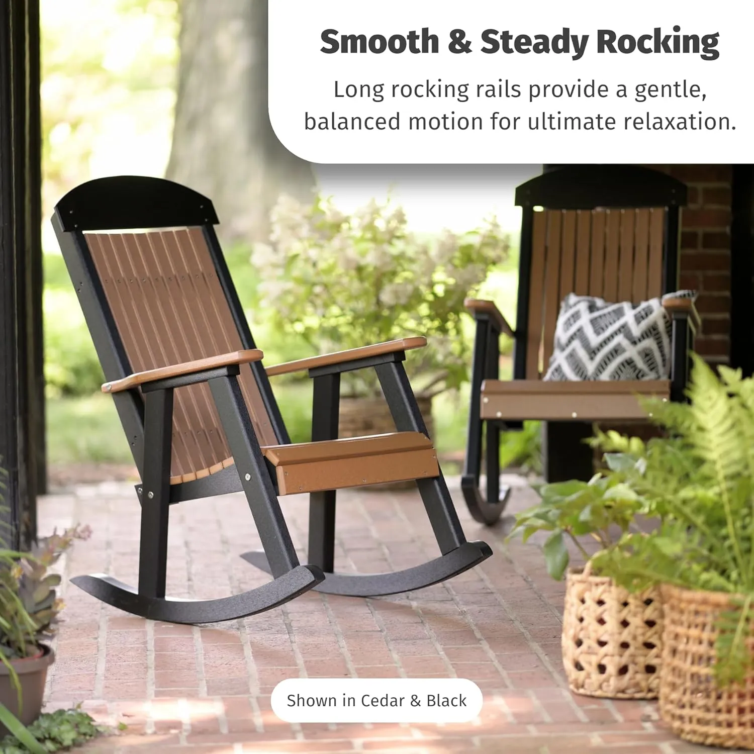 LuxCraft Outdoor Rocking Chair for Patio, Lawn, Camping, Yard, All Weather Rocking Chairs for Outside, Ergonomic Oversized Chair with Wide Armrests - Amish Made in USA (Dove Gray & Black)