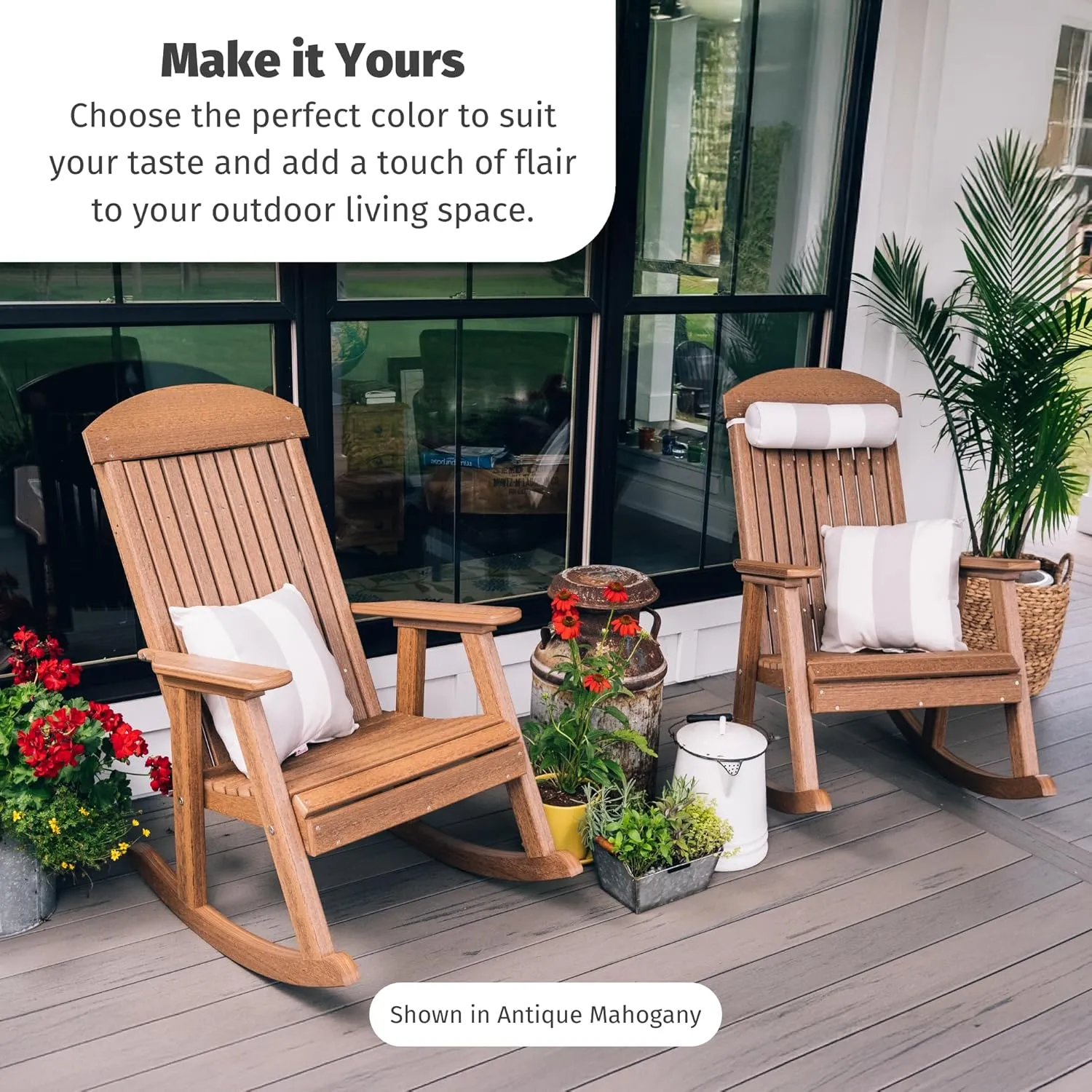 LuxCraft Outdoor Rocking Chair for Patio, Lawn, Camping, Yard, All Weather Rocking Chairs for Outside, Ergonomic Oversized Chair with Wide Armrests - Amish Made in USA (Dove Gray & Black)