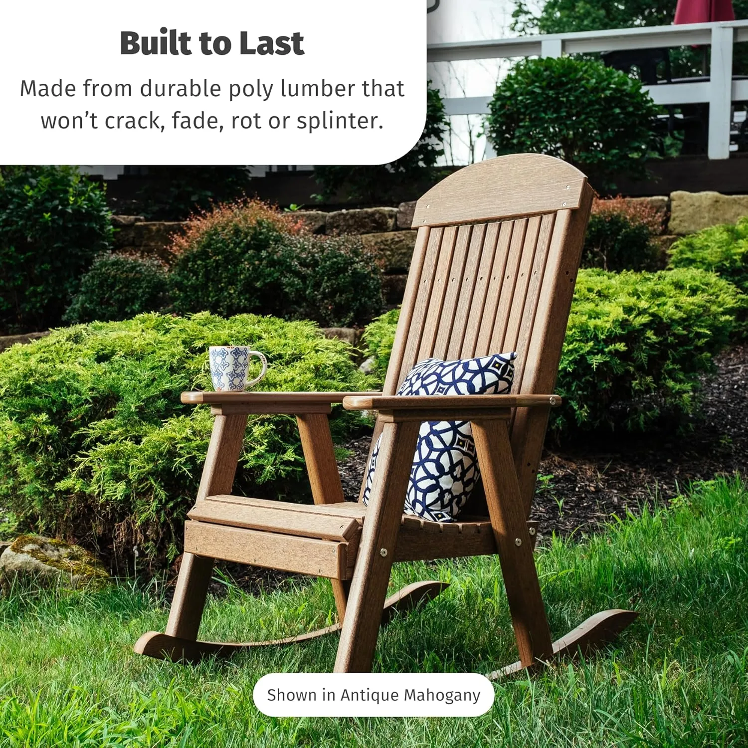 LuxCraft Outdoor Rocking Chair for Patio, Lawn, Camping, Yard, All Weather Rocking Chairs for Outside, Ergonomic Oversized Chair with Wide Armrests - Amish Made in USA (Dove Gray & Black)