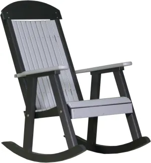LuxCraft Outdoor Rocking Chair for Patio, Lawn, Camping, Yard, All Weather Rocking Chairs for Outside, Ergonomic Oversized Chair with Wide Armrests - Amish Made in USA (Dove Gray & Black)