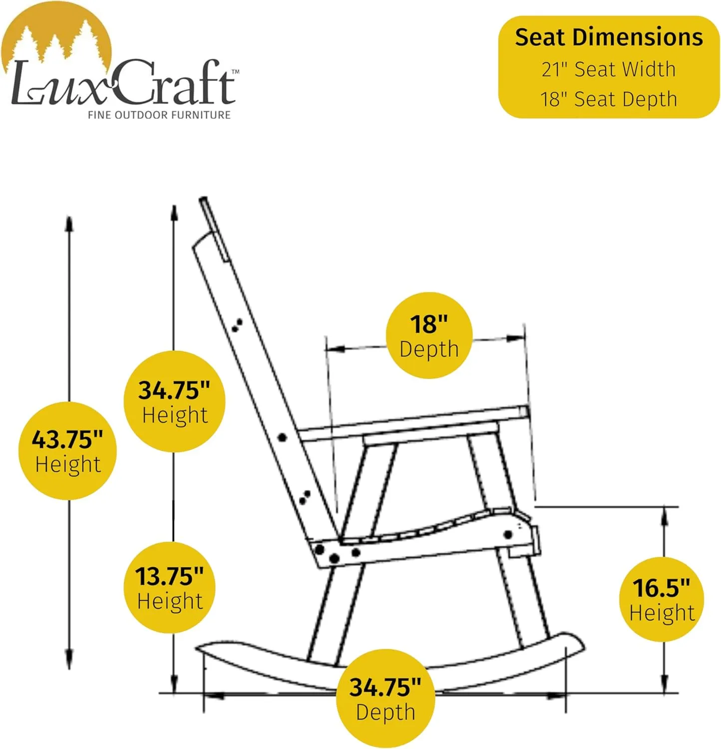 LuxCraft Outdoor Rocking Chair for Patio, Lawn, Camping, Yard, All Weather Rocking Chairs for Outside, Ergonomic Oversized Chair with Wide Armrests - Amish Made in USA (Dove Gray & Black)