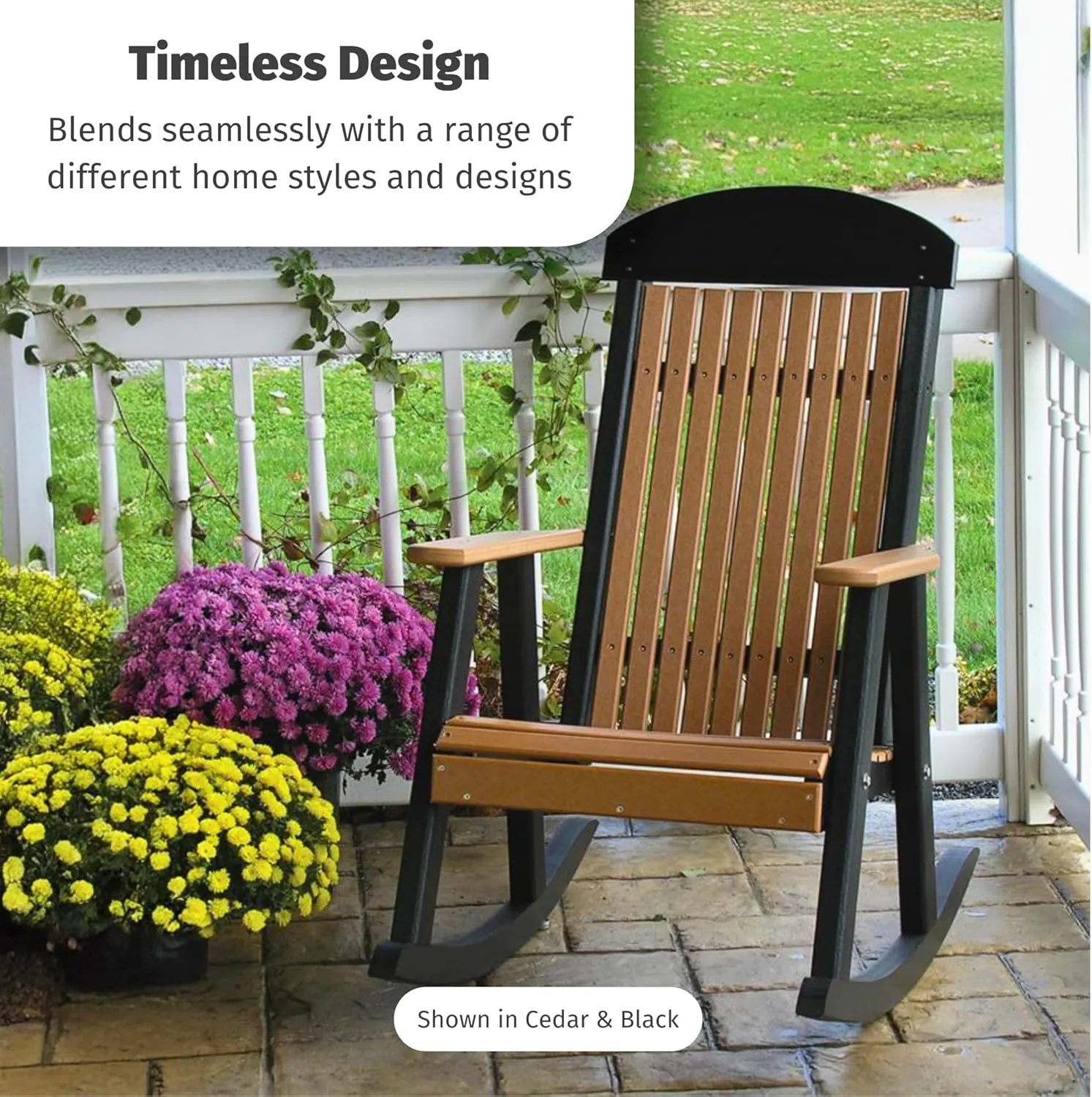 LuxCraft Outdoor Rocking Chair for Patio, Lawn, Camping, Yard, All Weather Rocking Chairs for Outside, Ergonomic Oversized Chair with Wide Armrests - Amish Made in USA (Dove Gray & Black)