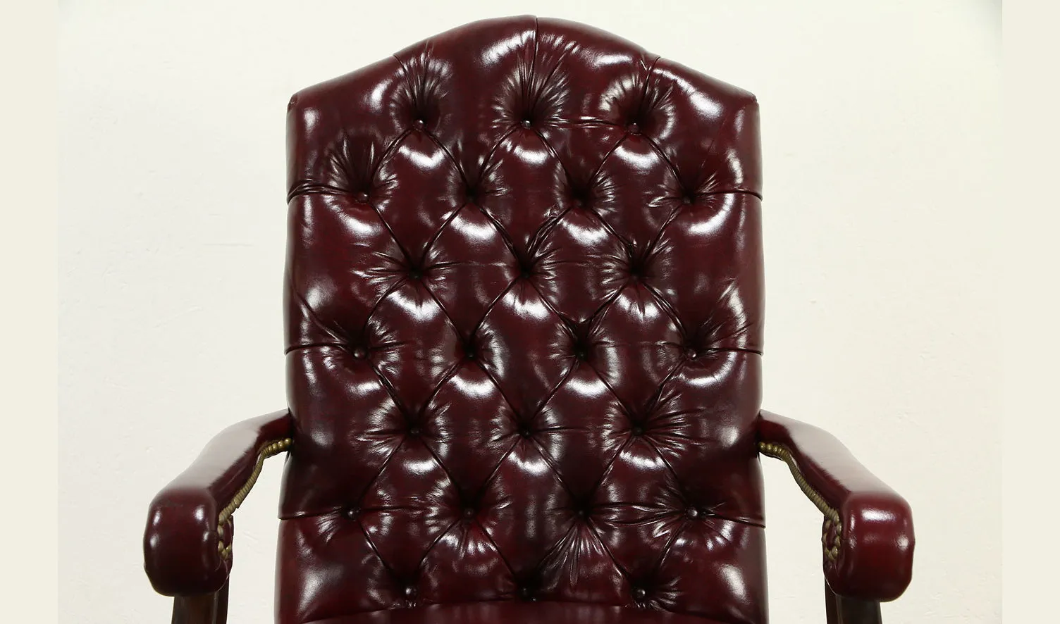 Luxury Office Director Chair Tufted Design Made in Solid wood with Leatherette and Soft Padded - Armrest and Swivel Base and Polish- Dark-Red Cherry