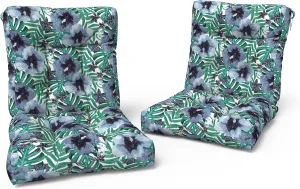 LVTXIII Outdoor Low Back Chair Cushions, Seasonal Replacement Adirondack Chair Cushion with Ties, Patio Waterproof Seat Cushions for Home Garden Use, 21 W x 21 D, Set of 2, Blue Salmone Tropical