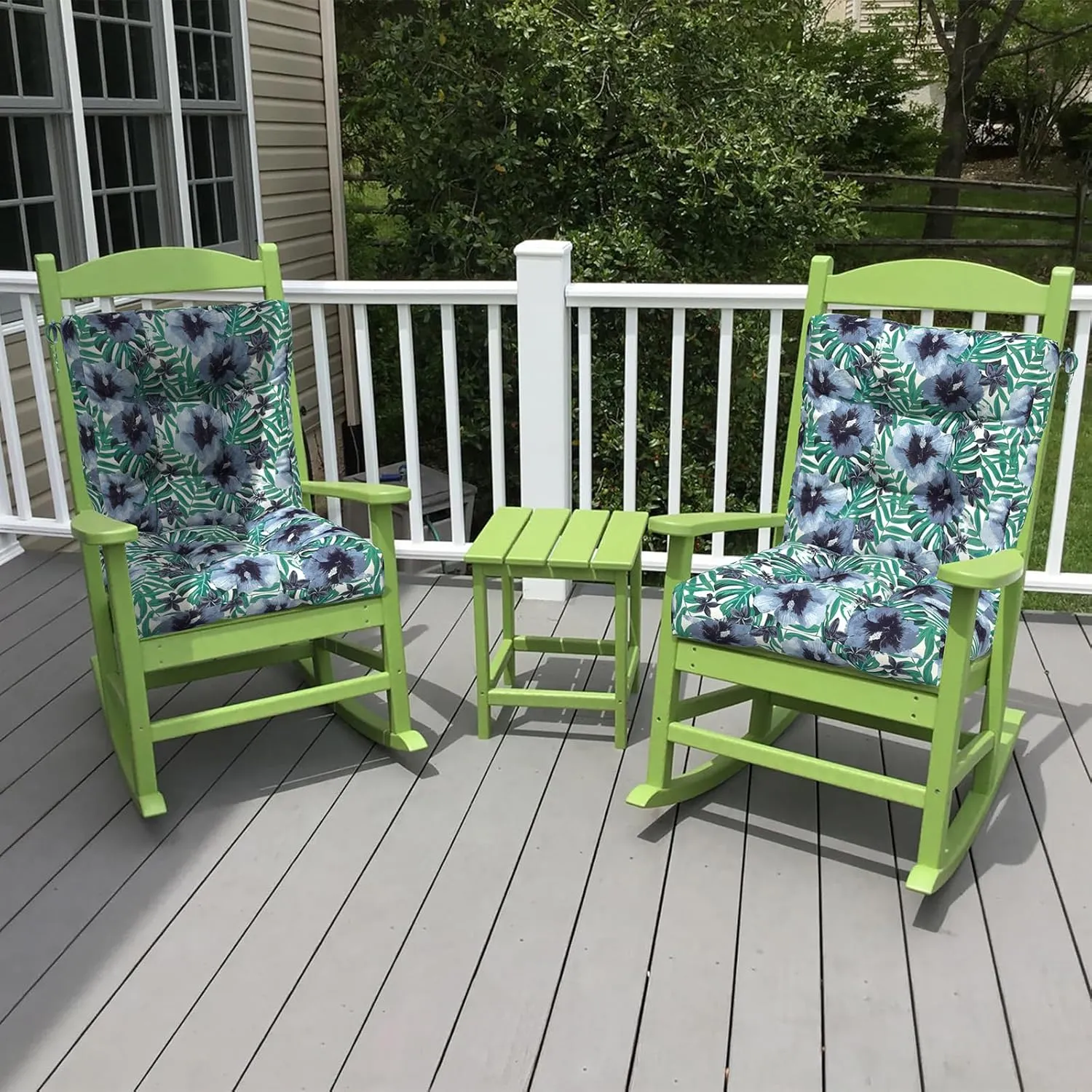 LVTXIII Outdoor Low Back Chair Cushions, Seasonal Replacement Adirondack Chair Cushion with Ties, Patio Waterproof Seat Cushions for Home Garden Use, 21 W x 21 D, Set of 2, Blue Salmone Tropical