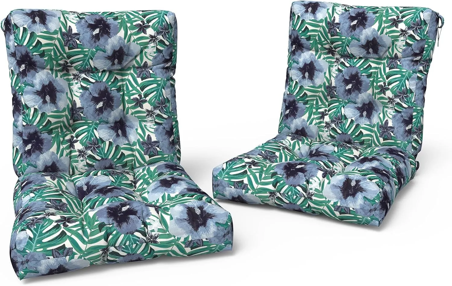 LVTXIII Outdoor Low Back Chair Cushions, Seasonal Replacement Adirondack Chair Cushion with Ties, Patio Waterproof Seat Cushions for Home Garden Use, 21 W x 21 D, Set of 2, Blue Salmone Tropical