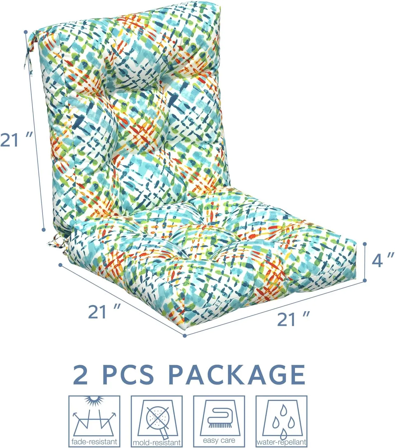 LVTXIII Outdoor Tufted Low Back Cushions Set of 2 Patio Seasonal Replacement Rocking Chair Cushion with Ties, Solid Seat and Back Chair Cushion, 42 L x 21W, Acapa Opal Geometric