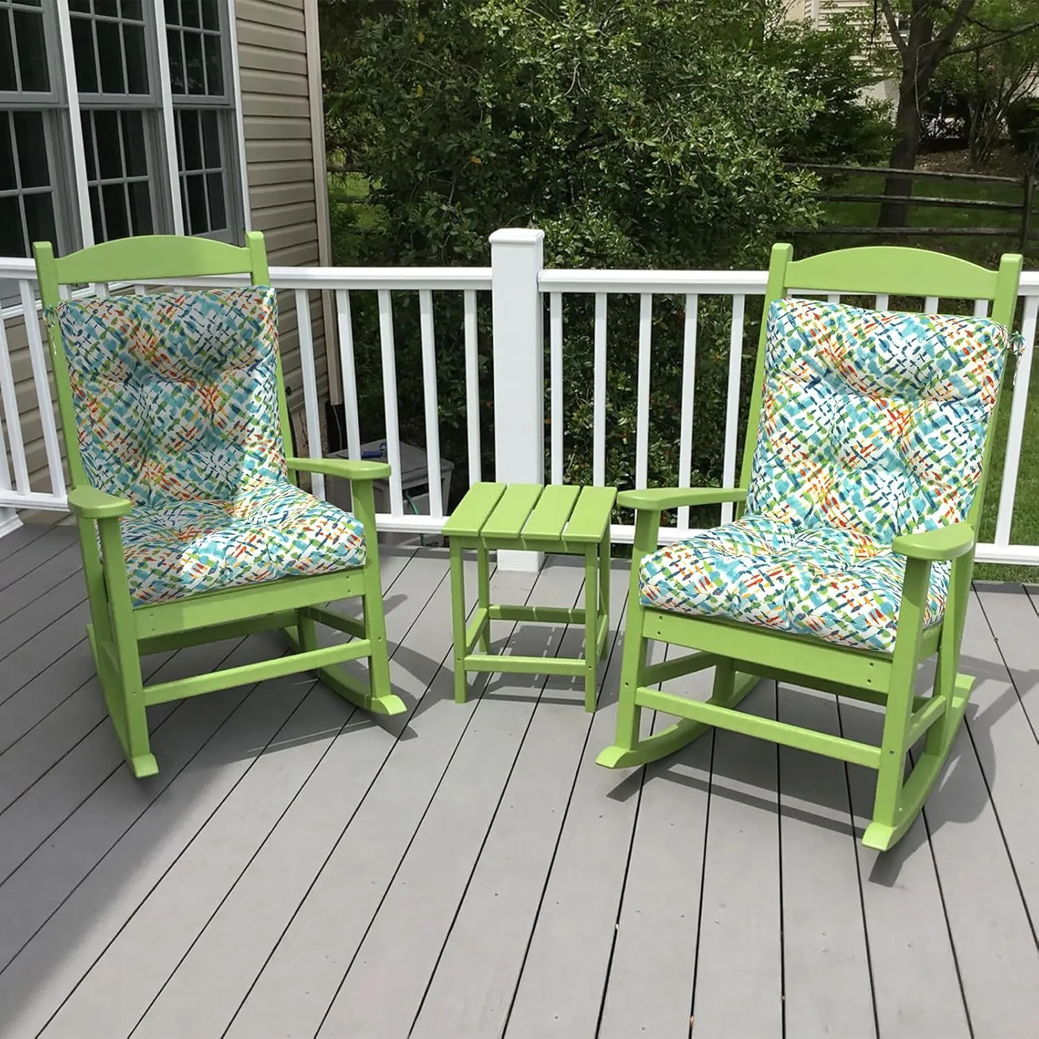 LVTXIII Outdoor Tufted Low Back Cushions Set of 2 Patio Seasonal Replacement Rocking Chair Cushion with Ties, Solid Seat and Back Chair Cushion, 42 L x 21W, Acapa Opal Geometric