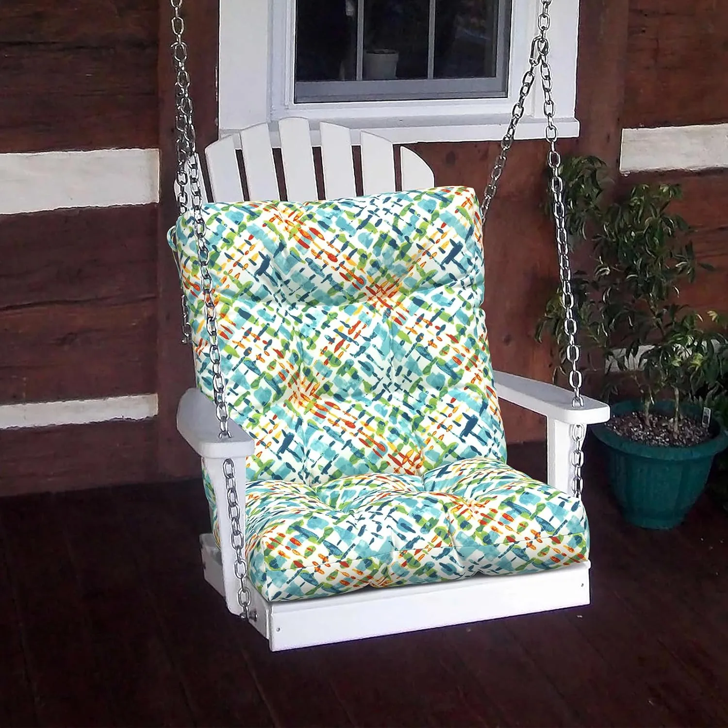 LVTXIII Outdoor Tufted Low Back Cushions Set of 2 Patio Seasonal Replacement Rocking Chair Cushion with Ties, Solid Seat and Back Chair Cushion, 42 L x 21W, Acapa Opal Geometric
