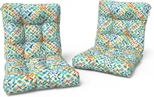 LVTXIII Outdoor Tufted Low Back Cushions Set of 2 Patio Seasonal Replacement Rocking Chair Cushion with Ties, Solid Seat and Back Chair Cushion, 42 L x 21W, Acapa Opal Geometric
