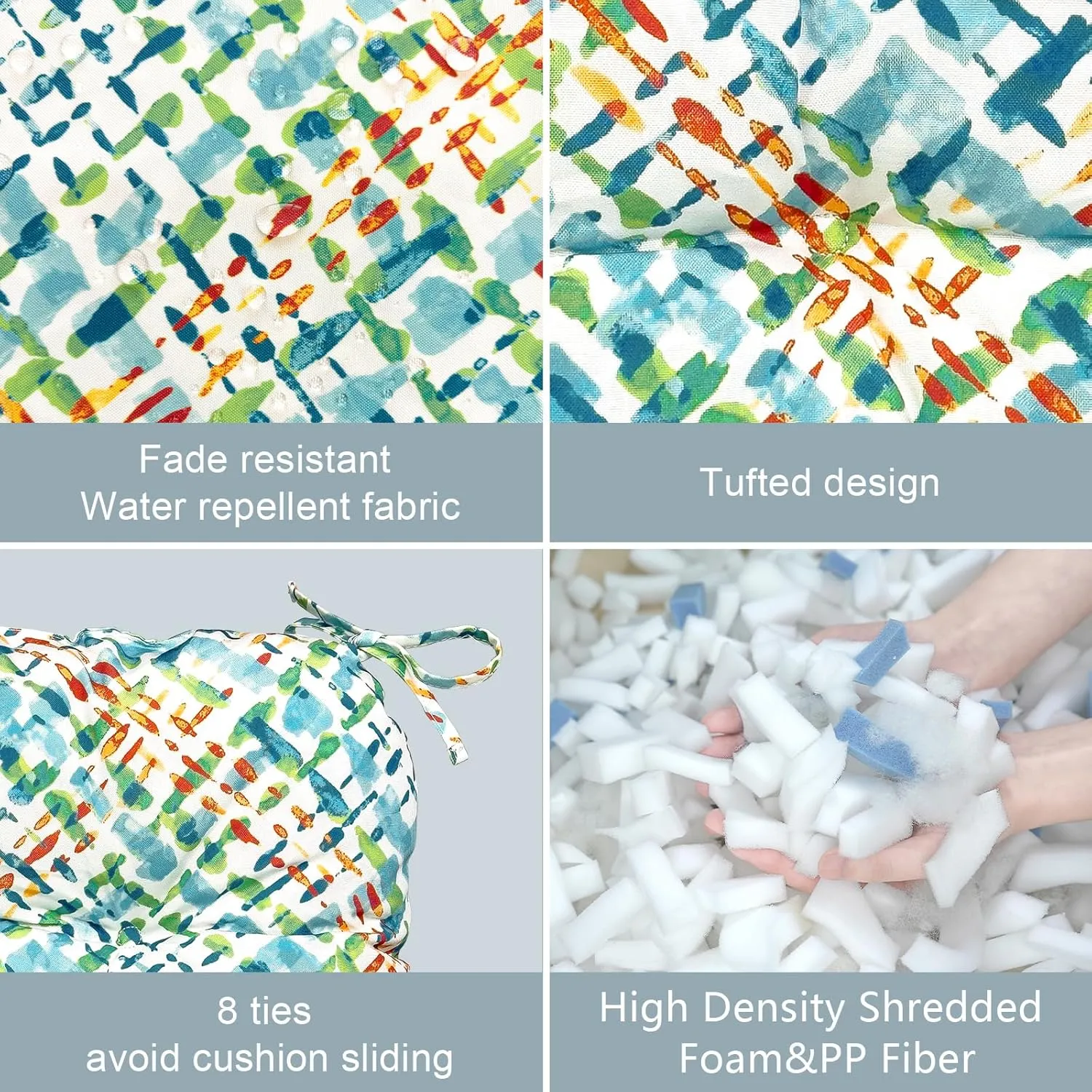 LVTXIII Outdoor Tufted Low Back Cushions Set of 2 Patio Seasonal Replacement Rocking Chair Cushion with Ties, Solid Seat and Back Chair Cushion, 42 L x 21W, Acapa Opal Geometric