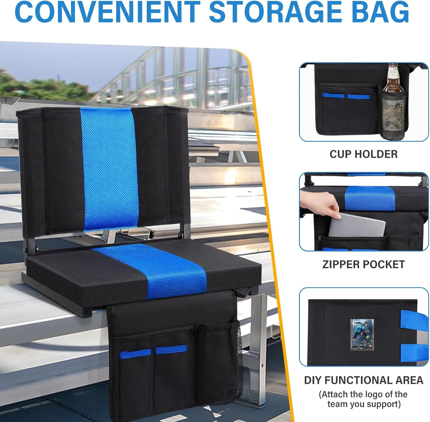 M KARMATER Stadium Seat,Portable Stadium seat Cushion with Back Support,Padded Folding Comfort Stadium Chair with Shoulder Strap,Bleacher Chairs Perfect for Sports Events