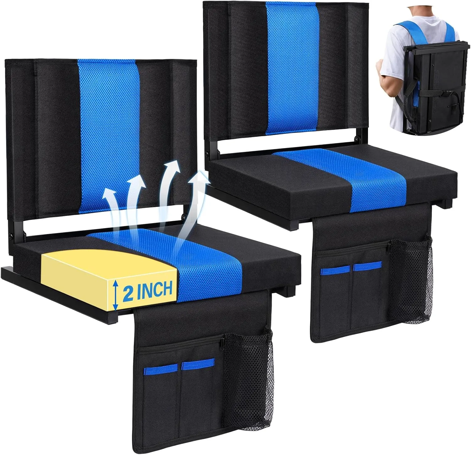 M KARMATER Stadium Seat,Portable Stadium seat Cushion with Back Support,Padded Folding Comfort Stadium Chair with Shoulder Strap,Bleacher Chairs Perfect for Sports Events