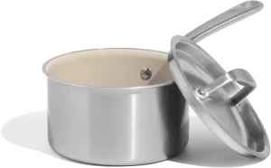 Made In Cookware - 2 QT CeramiClad Non Stick Saucepan with Lid - 5-Ply Stainless Clad with Stay-Cool Handle - Professional Cookware - Crafted in Italy - Induction Compatible