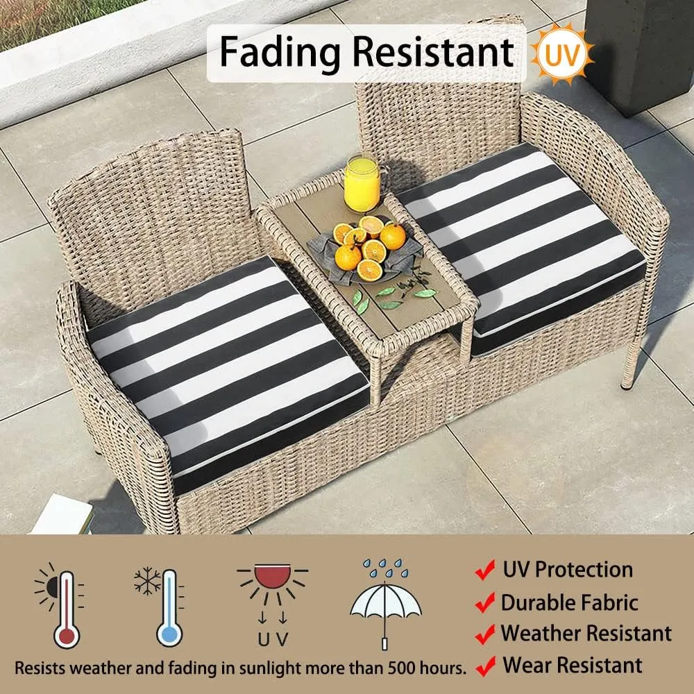 Magpie Fabrics Indoor Outdoor Cushion Cover Replacement 2 Pack, NO Insert! Water Repellent Slipcover with Ties Christmas Decor for Patio Garden Chair Seat Sofa Bench Wicker(Black White, 20x18x4 Inch)