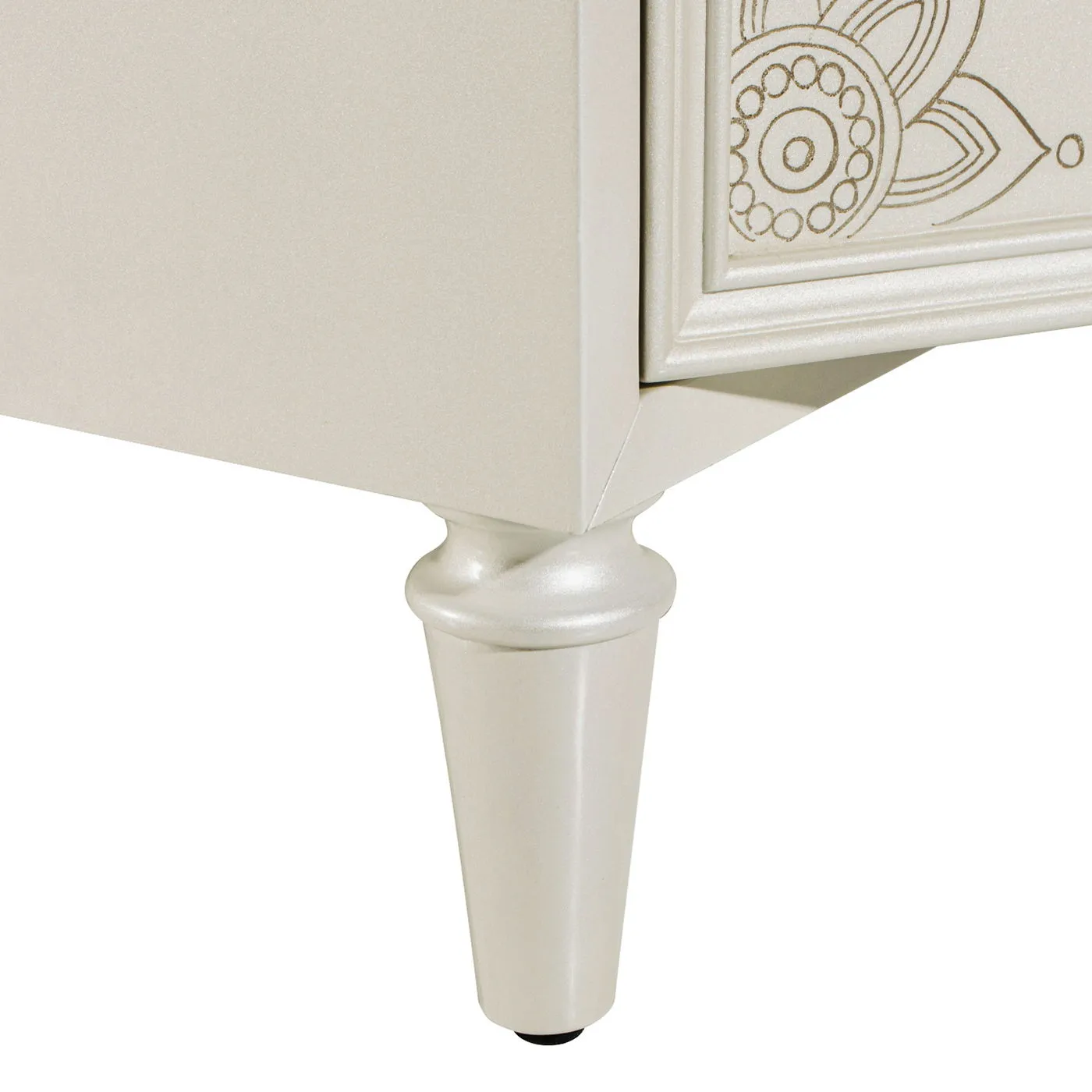 Mahal - Hand Painted Mandala Lacquered Sideboard - Ivory Off-White