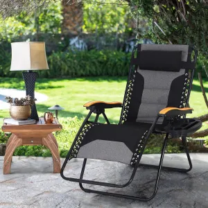 MAISON ARTS Oversized XXL Padded Zero Gravity Lounge Chair 30" Wide Seat Anti Gravity Lawn Chair Foldable Recliner Outdoor Camp Chair for Poolside Backyard Beach, Support 400LBS, Black & Grey