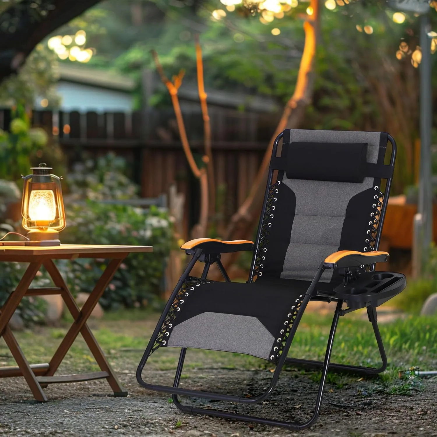 MAISON ARTS Oversized XXL Padded Zero Gravity Lounge Chair 30" Wide Seat Anti Gravity Lawn Chair Foldable Recliner Outdoor Camp Chair for Poolside Backyard Beach, Support 400LBS, Black & Grey