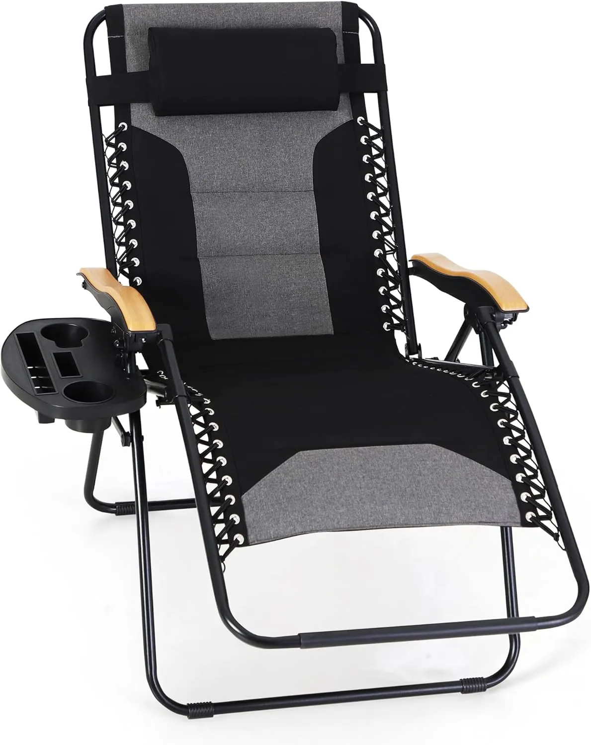MAISON ARTS Oversized XXL Padded Zero Gravity Lounge Chair 30" Wide Seat Anti Gravity Lawn Chair Foldable Recliner Outdoor Camp Chair for Poolside Backyard Beach, Support 400LBS, Black & Grey