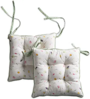Maison d' Hermine Chair Pads 100% Cotton 16 Inch x 16 Inch Chairpads with Ties Polyester Filling Cushion/Pillow for Dining, Home & Living Room, Botanical Fresh - All Over, Spring/Summer (Set of 2)