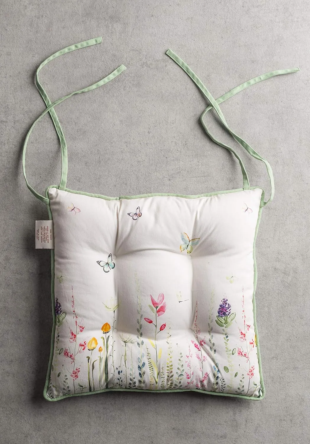 Maison d' Hermine Chair Pads 100% Cotton 16 Inch x 16 Inch Chairpads with Ties Polyester Filling Cushion/Pillow for Dining, Home & Living Room, Botanical Fresh - All Over, Spring/Summer (Set of 2)