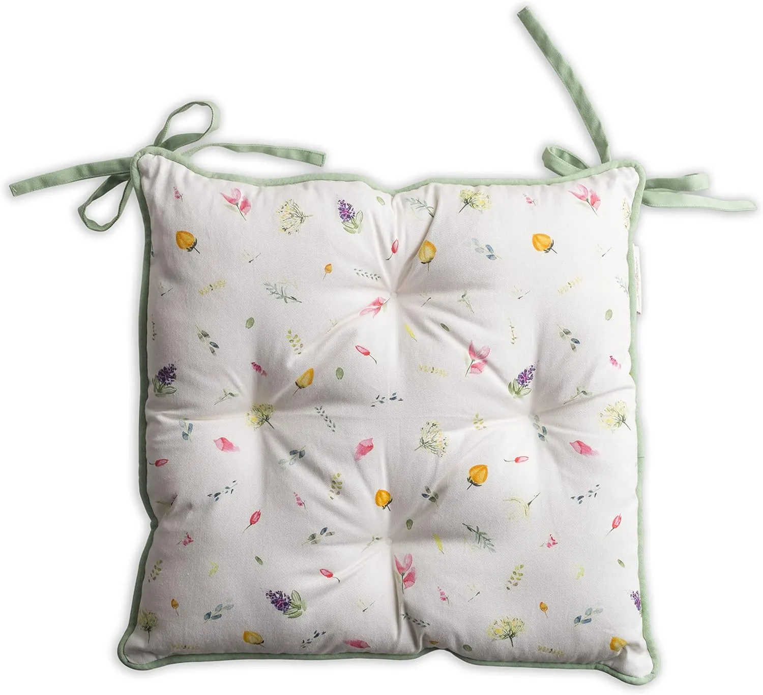Maison d' Hermine Chair Pads 100% Cotton 16 Inch x 16 Inch Chairpads with Ties Polyester Filling Cushion/Pillow for Dining, Home & Living Room, Botanical Fresh - All Over, Spring/Summer (Set of 2)