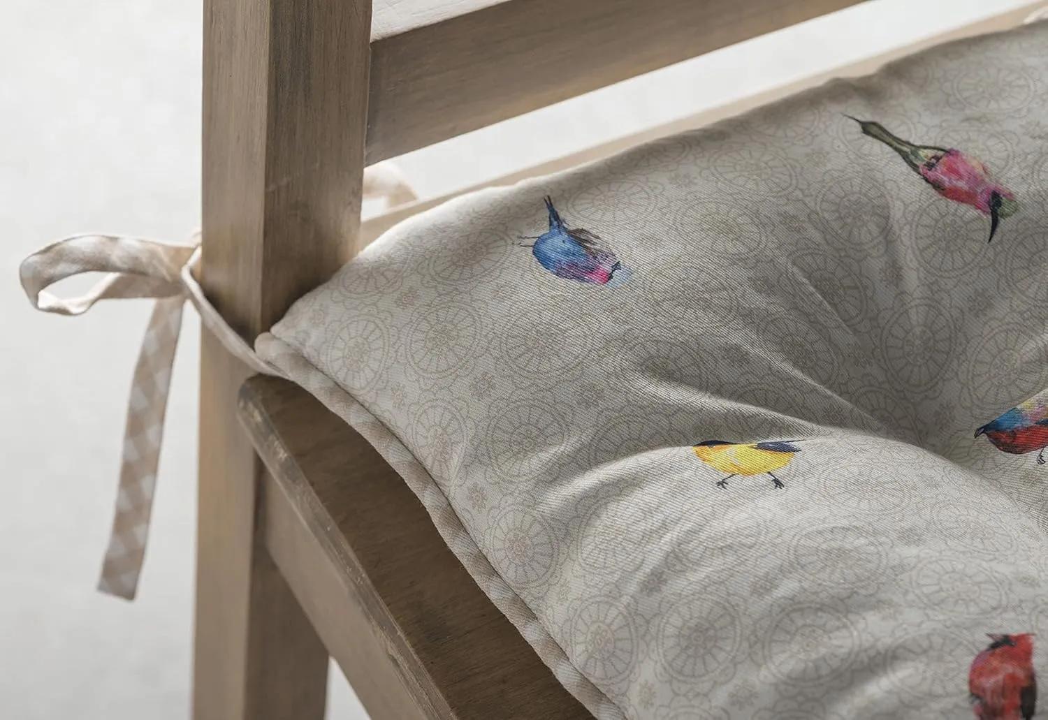 Maison d' Hermine Chairpads 100% Cotton Set of 2 Decorative Chair Pads with Ties Polyester Filling Cushion/Pillow for Office, Kitchen & Living Room, Birdies On Wire - Spring/Summer (16 Inch x 16 Inch)