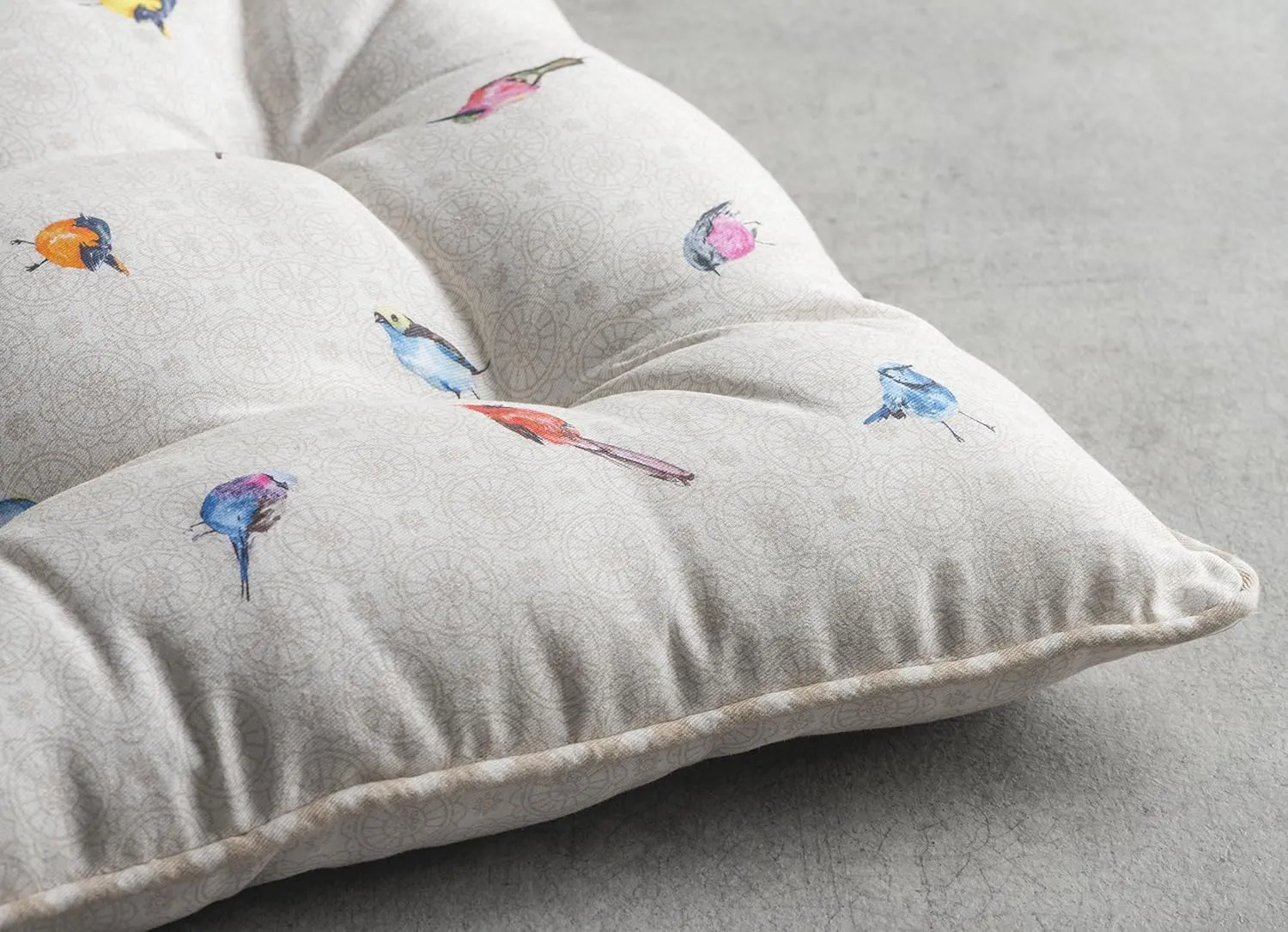 Maison d' Hermine Chairpads 100% Cotton Set of 2 Decorative Chair Pads with Ties Polyester Filling Cushion/Pillow for Office, Kitchen & Living Room, Birdies On Wire - Spring/Summer (16 Inch x 16 Inch)