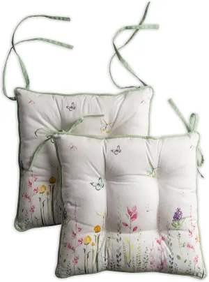 Maison d' Hermine Chairpads 100% Cotton Set of 2 Polyester Filling Cushion/Pillow Decorative Chair Pads with Ties for Kitchen, Party, Home & Camping, Botanical Fresh, Placed - Spring/Summer (16"x16")