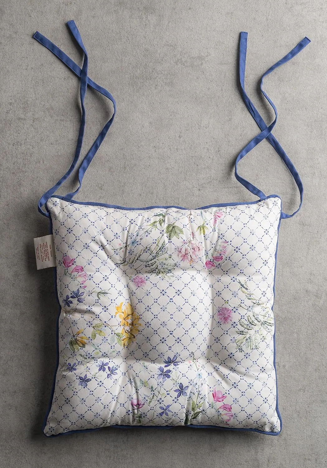 Maison d' Hermine Chairpads 16"x16" 100% Cotton Comfortable Set of 2 Chair Pads with Ties Polyester Filling Cushion/Pillow for Dining, Office, Kitchen, Home & Living Room, Faience - Spring/Summer