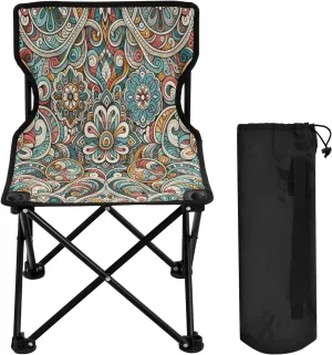 Mandala Flower Texture Portable Outdoor Folding Chair Anti-Slip Padded Oxford Cloth Stool Camping Chair Small for Beach Hiking Fishing Gardening Quad Camp Chair