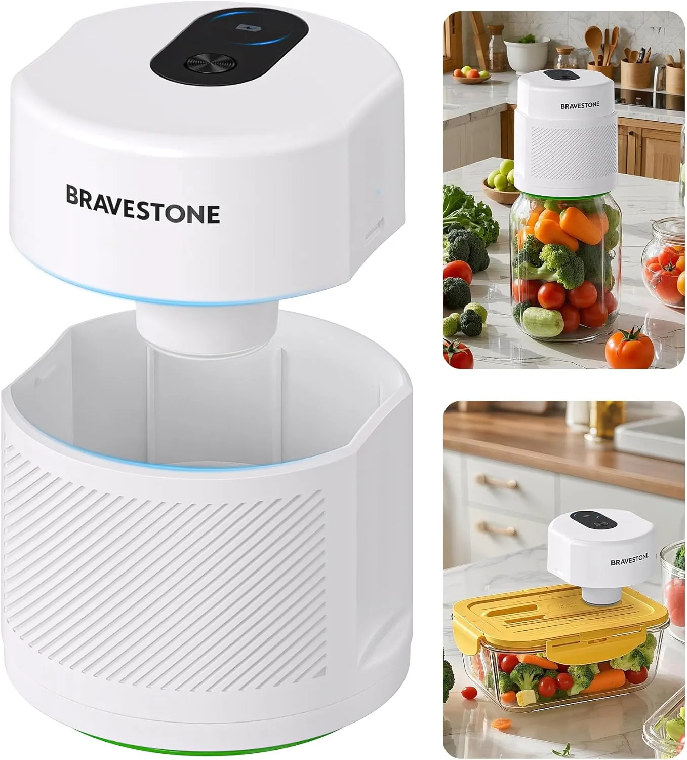 Mason Jar Vacuum Sealer Kit, 3-in-1 Automatic Electric Food Vacuum Sealer Machine for Canning Jars & Zipper Bags, Auto-stop (White)