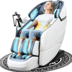 Massage Chair Full Body, 2025 Zero Gravity SL-Track Shiatsu Massage Chairs Recliner with AI Voice, LED Backlight Remote Control, Waist & Calf Heating, Phone Controller and Holder, White Grey