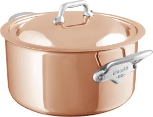 Mauviel M’6S 6-Ply Polished Copper & Stainless Steel Stewpan With Lid, And Cast Stainless Steel Handles, 3.4-qt, Made in France
