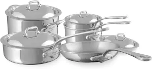Mauviel M'Cook 5-Ply Polished Stainless Steel 9-Piece Cookware Set With Cast Stainless Steel Handles, Made In France