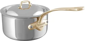 Mauviel M'Cook B 5-Ply Polished Stainless Steel Sauce Pan With Lid, And Brass Handle, 1.8-qt, Made In France