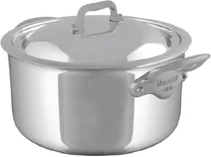 Mauviel M'Cook SB 5-Ply Stainless Steel Stewpan With Lid, And Brushed Cast Stainless Steel Handles, 6.1-Qt, Made In France