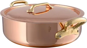 Mauviel M'Heritage 200 B 2mm Polished Copper & Stainless Steel Rondeau/Braiser Pan With Lid, And Brass Handles, 3.2-qt, Made in France