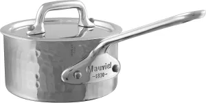 Mauviel M'Minis Hammered Polished Stainless Steel Sauce Pan With Lid, And Cast Stainless Steel Handles, 3.54-In, Made in France