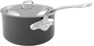 Mauviel M'Stone 3 Hard Anodized Nonstick Sauce Pan With Curved Lid, And Cast Stainless Steel Handles, 1.8-qt, Made In France