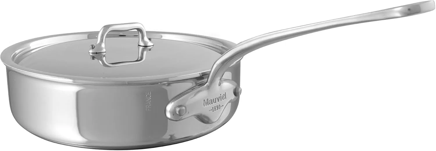 Mauviel M'Urban 4 Tri-Ply Polished Stainless Steel Saute Pan With Lid and Cast Stainless Steel Handle, 3.2-Qt, Made In France